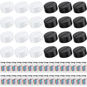 Riakrum LED Lamp Base, 24 Sets 3D Night Light with 16 Colors, Remote Control, USB Cable, for Acrylic and Resin Glass (Black, White)