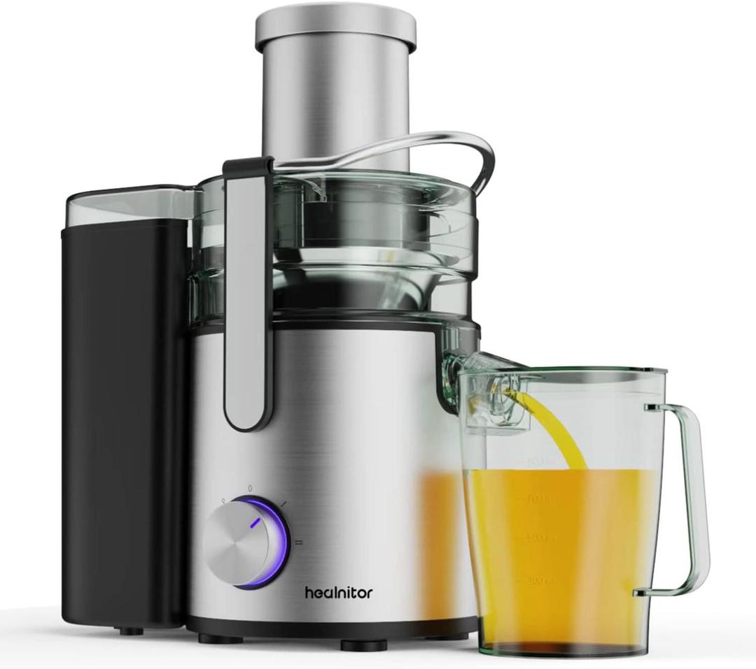 1000W 3-SPEED LED Centrifugal Juicer Machines Vegetable and Fruit, Healnitor Juice Extractor Machines, Easy Clean, BPA-Free, High Juice Yield, Silver