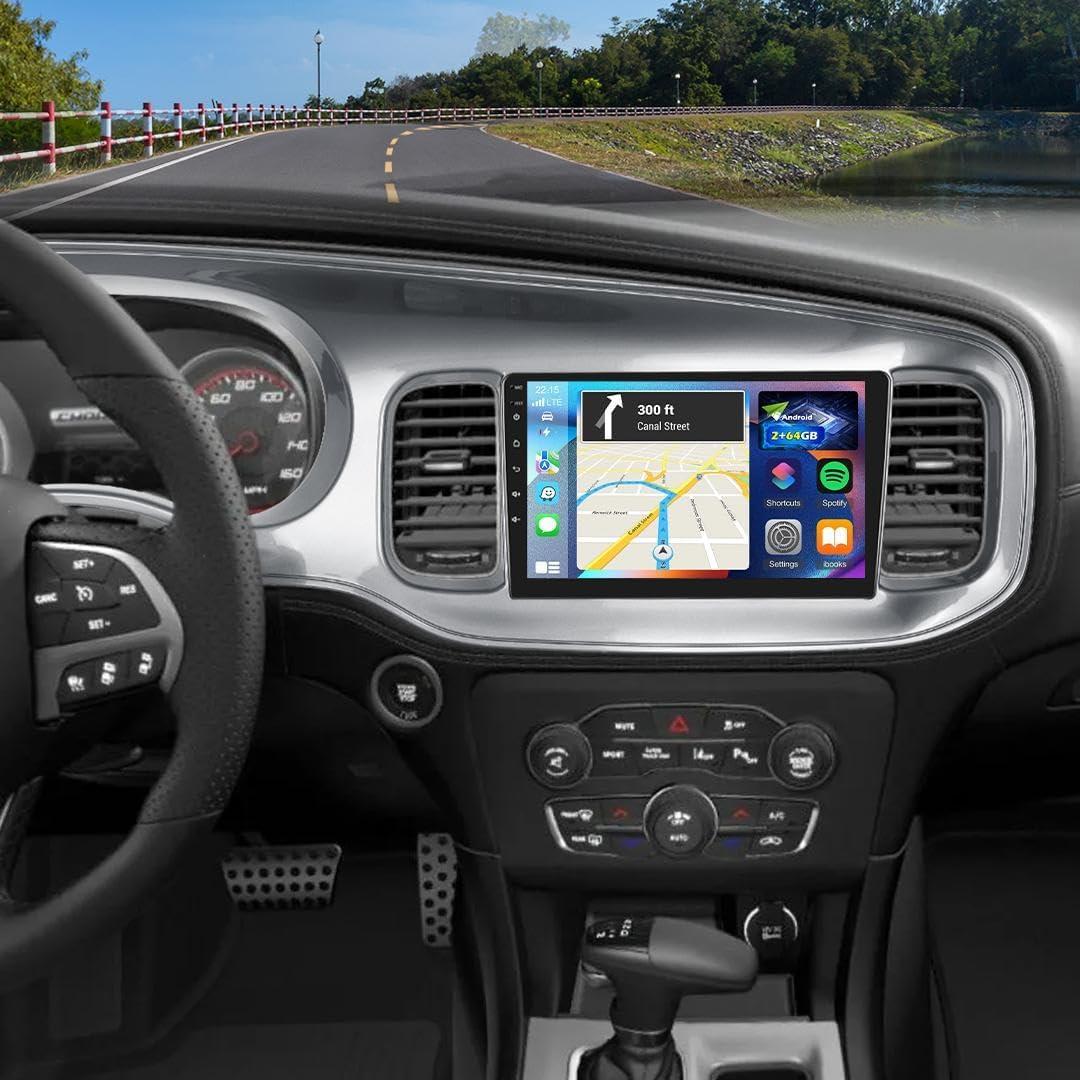 [2+64] Volxcereo Car Radio for Dodge Charger 2011 2012 2013 2014 (LHD), 9 inch Android Touchscreen Stereo with Carplay/Android Auto, GPS Navigation, WiFi, Bluetooth, SWC, FM/RDS