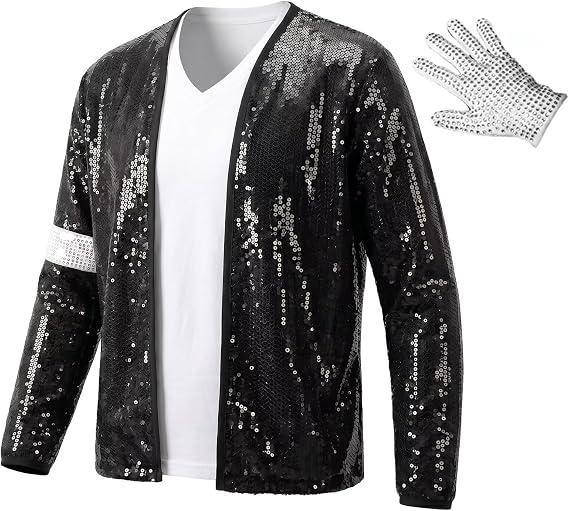 Mens Sequin Jacket Dance Top Costume with Glove, 175
