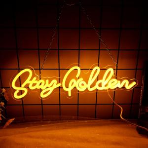 IMEGINA Gold Neon Sign for Wall Decor, USB Powered LED Light Up Sign for Beauty Salon Spa Club Modern Decor, LED Neon Light for Birthday Gift, 14.96'3.94'