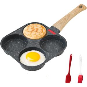 HUPECHAM 4-Cup Egg Pan Nonstick, and Granite Egg Frying Pan, Versatile Breakfast Skillet for Eggs, Pancakes, Plett, Crepes, Compatible with Gas Stove and Induction Cooktop
