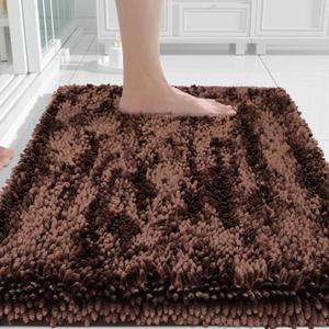Yimobra Chenille Bathroom Rugs Non Slip, Extra Thick Soft Absorbent Bath Rug, Machine Washable Quick Dry Bath Mat for Bathroom Floor, Tub and Shower, Home Decor Accessories, 24x17, Brown