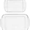 Pyrex Basics Clear Glass Oblong Baking Dish Set, 2-Piece Value Pack (3-Quart & 2-Quart) - Oven, Microwave and Dishwasher Safe, Perfect for Casseroles, Deserts, Food Preparations and so much More - Made in USA