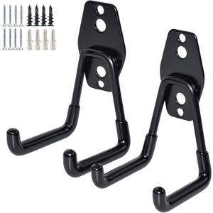 GeeWatom 2 Pack Garage Storage Utility HooksGarage Garden Tool OrganizerSteel Wall Mount Hooks, Garden Small U Hooks (Black)