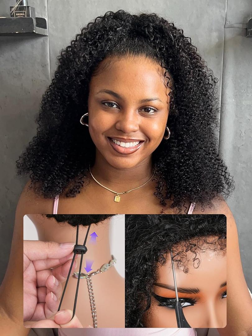 4C Hairline Kinky Curly Half Wig | Virgin Human Hair | Flip Over Drawstring | Natural 3C/4A Blend | Glueless Snug 3-in-1 Fit | No Lace No Gel | Beginner Protective | 14" Workout-Ready Style