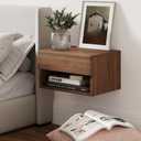 Nathan James Jackson Wall Mounted Floating Bedroom Nightstand with Storage Drawer and Modern Open Shelf Cubby, Dark Brown Walnut