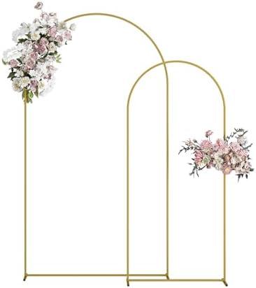 AEPOALUA Wedding Arch, Metal Arch Backdrop Stand, Balloon Arch Stand Wedding Frame for Ceremony Decoration (Gold, 7.2FT, 6FT Arch Backdrop)