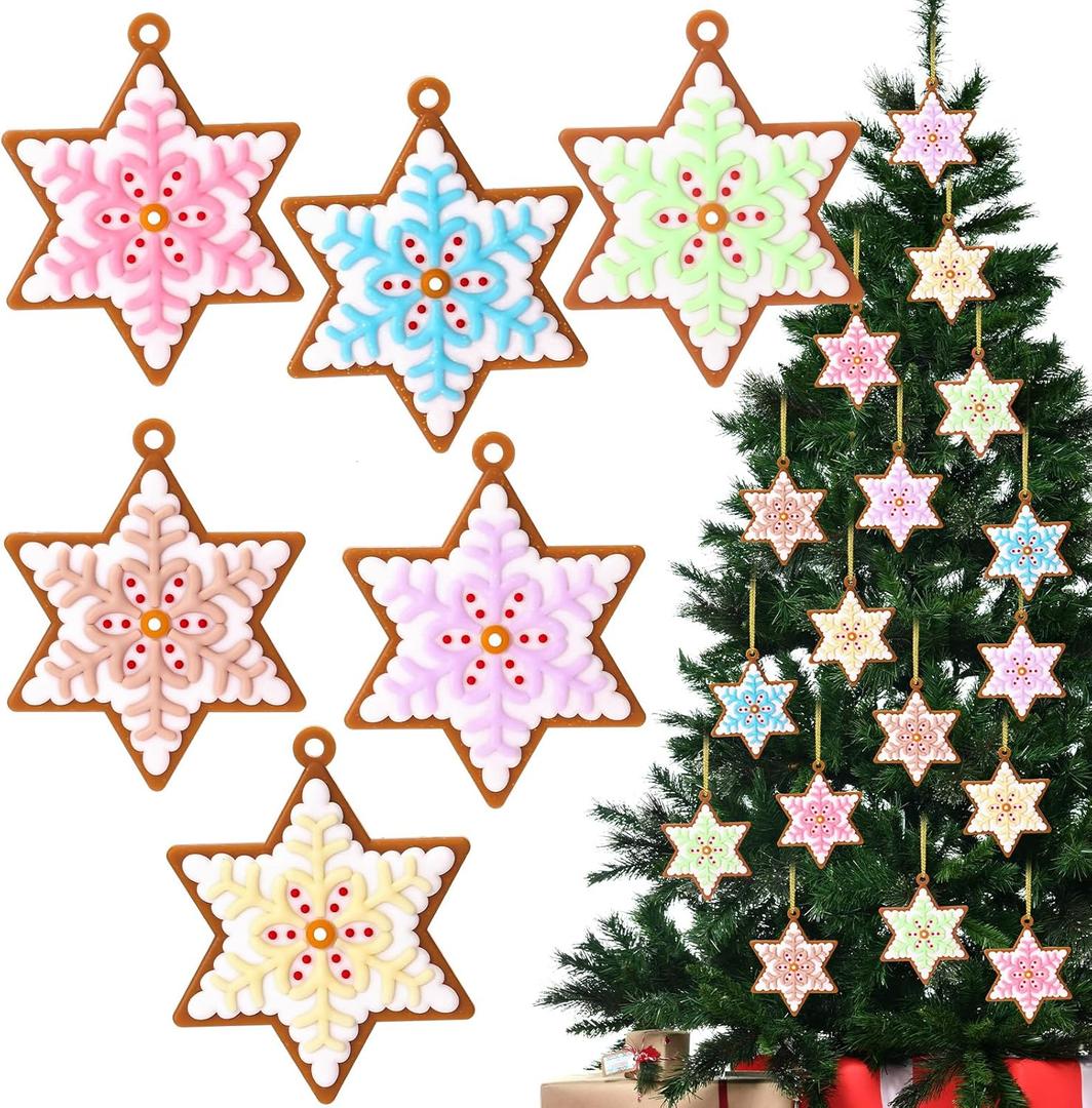 Zhanmai 24 Pcs Christmas Pastel Snowflake Star Ornaments Christmas Tree Pastel Snowflake Star Decorations Cute Xmas Hanging Ornaments Traditional Xmas Tree Party Decors