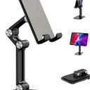 Phone Stand, Adjustable Height and Angle Foldable Cell Phone Stand Holder for Desk, Taller iPhone Stand Compatible with 4.7"-13" Smartphones iPad Tablet, Black