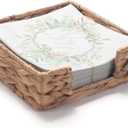 Water Hyacinth Bathroom Napkin Holder Tray Flat Napkin Basket for Table Wicker Guest Towel Holder Square 7.5" x 7.5" x 2.4"
