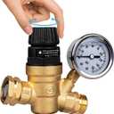 RV Water Pressure Regulator Valve for Camper, Regulate Valves with Strainer, Made of Leadless Brass, RV Water Pressure Regulator with Pressure Gauge