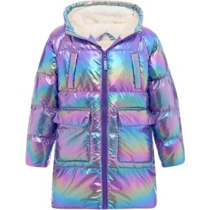 Cutemile Girls Puffer Jacket Toddler Winter Coat 5T Purple Blue Long Hooded Coats Outerwear Faux Down Jackets 5-6 Years, Violet