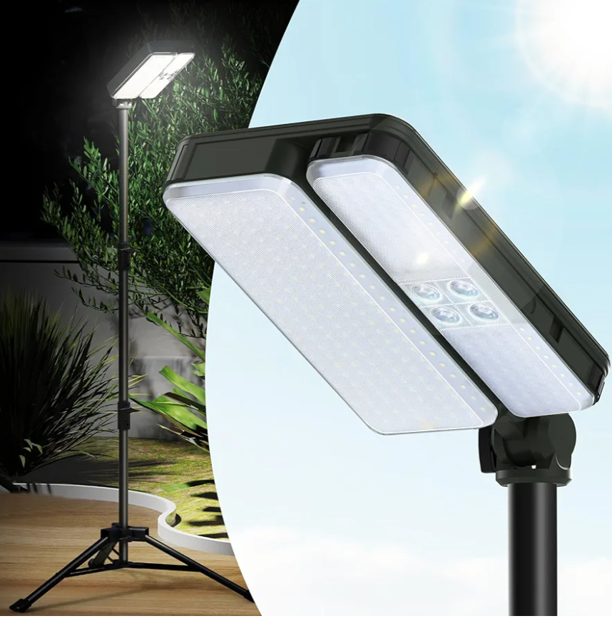 10000lm Dimmable Rechargeable Work Light, 15000mAh Detachable Camping Work Light 72'' Telescopic with 2 Separate Lights, 2 Charge Ways Type C & Solar Powered