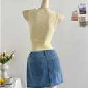 Women's Floral Textured Tank Tops Y2K Twist Mesh Sheer Sleeveless Fitted Going Out Tops (Yellow, L)