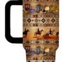 xiiai Western Cowboy Gifts - Retro Cowboy Tumbler 40oz with Handle and Straws, Leak-proof, Stainless Steel Insulated Travel Coffee Mugs, Farm Lovers Cup, Gift for Men Cowboy Culture Fans Birthday, 1Pc