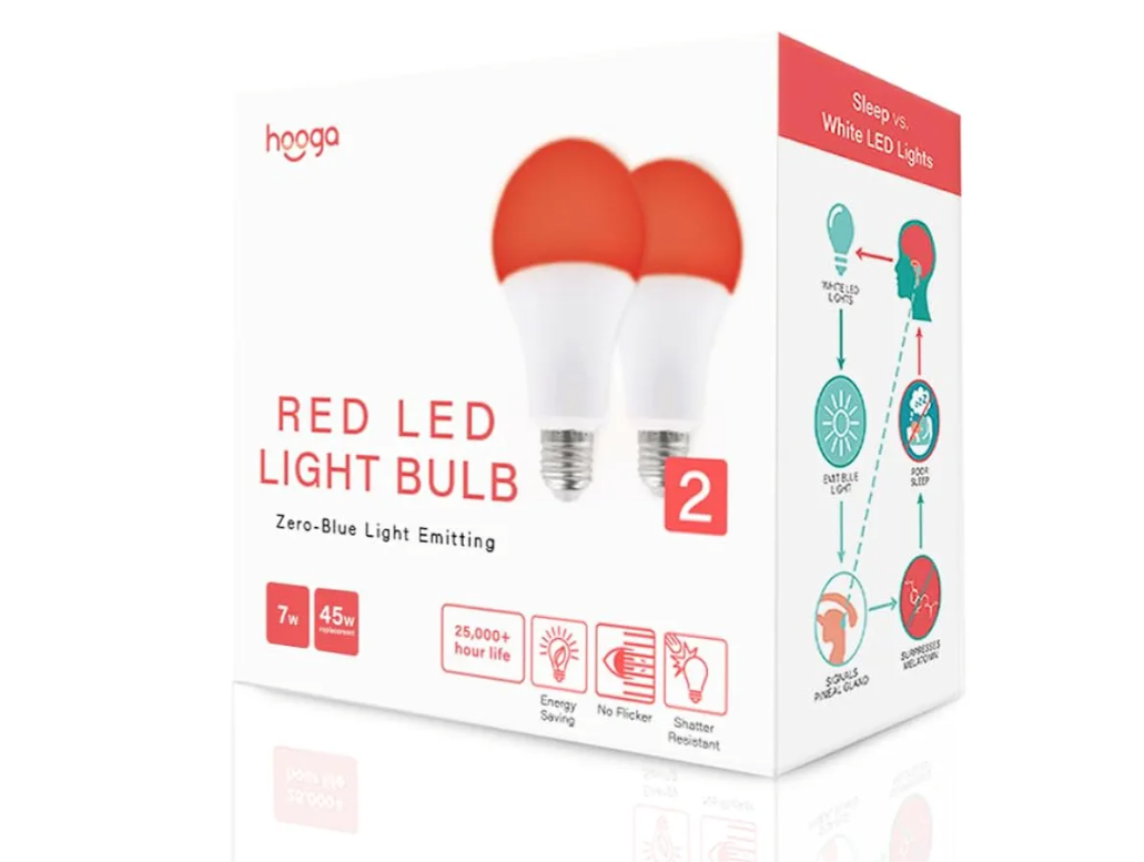 Hooga Sleep Bulb, Blue Light Blocking Red Night Light, 625nm for Healthy Sleep, Baby Nursery, 7W LED (45W Replacement) 2-Pack
