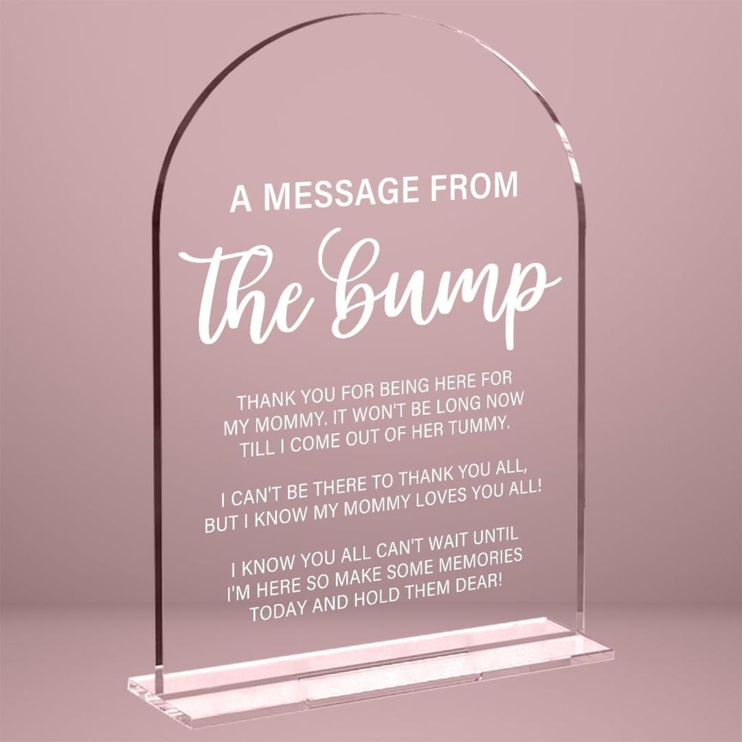 Baby in Bloom Shower Decorations, Baby Shower Sign, Newborn Gifts, Message From The Bump Signs, Modern Calligraphy 5x7 Inch Acrylic Table Top Signs for Gender Reveal Party Decoration