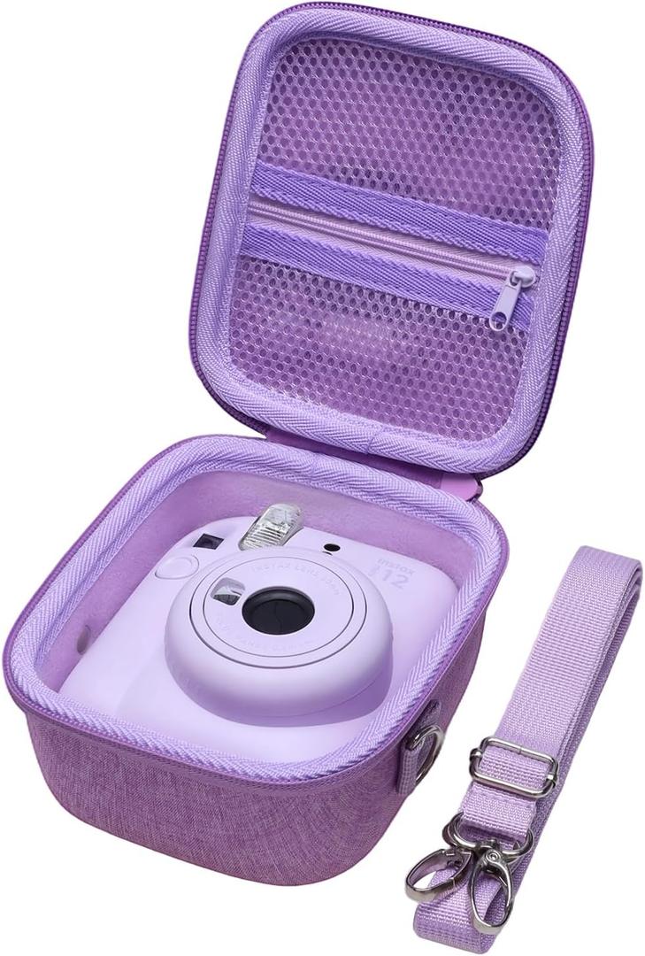 LTGEM Case Compatible with Fujifilm Instax Mini 12/11 / 10/9 / 8/7 / 7+ Instant Camera and FUJIFILM Instax Mini Instant Flim with Shoulder Strap, Purple(Case Only)