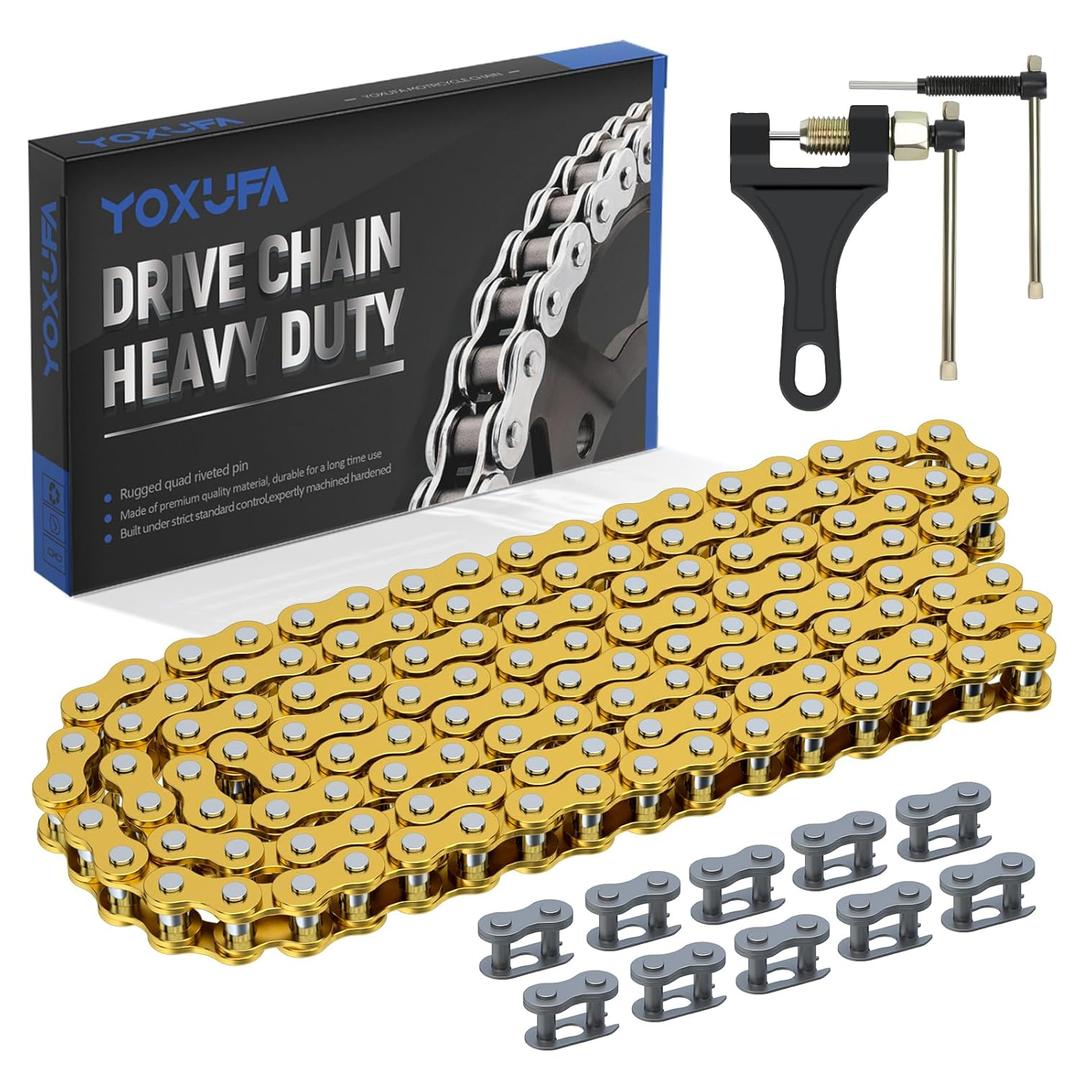 YOXUFA 420 Chain 132 Links Replacement for 110cc 125cc 70cc 50cc SSR TaoTao Apollo Coolster Kazuma Pit Dirt Bike ATV 4 Wheel Predator 212 Coleman CT200U Baja MB200 Mini Bike Go Kart Gold Parts