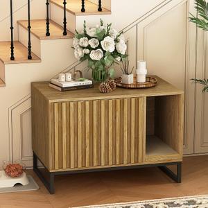 Litter Box Enclosure, Modern Cat Litter Box Enclosure Furniture Hidden Litter Box with Scratch Pad, Cat Washroom Cat House End Table, Entryway Bench for Livingroom (Natural) (31.5"L x 20"W x 22"H)