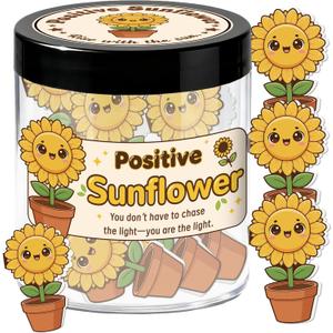MAYJOYDIY Positive Sunflower Jar 80 Pcs Emotional Support Sunflower Affirmation Cards Funny Flower Theme Desk Accessories Birthday White Elephant Gifts for Women, Friends, Coworker, Teacher