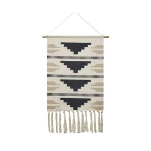Macrame Woven Wall Tapestry Hanging Art, 20"x34" Extra Large Boho Chic Bohemian Morocco Black White Pyramid Geometric Tapestries Decor for Apartment Dorm Kids Living Bedroom Door Entrance Decoration