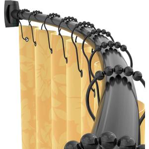 PrettyHome Adjustable Curved Shower Curtain Rod Rustproof Expandable 38-72 Inches Shower Rod Telescoping Design Extra Space Exquisite Customizable for Bathroom,Need To Drill,Black