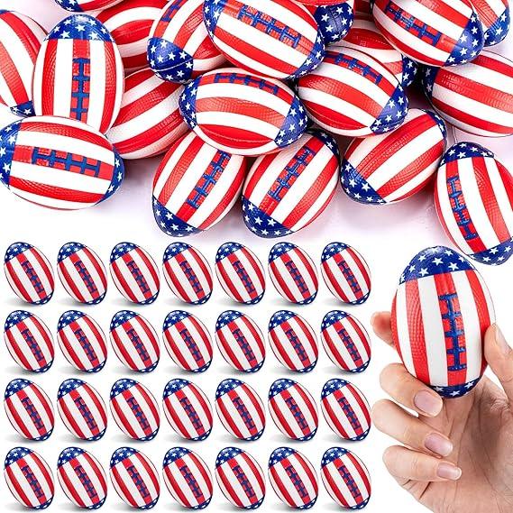 Jerify 72 Pcs 4th of July Football Stress Ball 3.35 Inch Mini Independence Day Foam Patriotic Relief Toys Red White Blue American Flag Stress Ball for Boys Girls Memorial Day Gifts