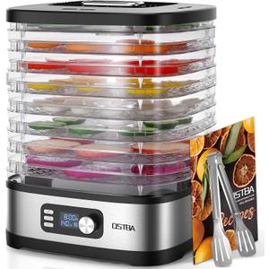 OSTBA 8-Tray Food Dehydrator, 72H Timer & Temp Control up to 158, Includes 8 Mesh Sheets, 1 Fruit Roll Tray, 1 Tongs, Recipe Book for Jerky, Fruit, Meat, Vegetables, Herbs, BPA-Free