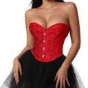 VONMELLI Bustier Corset Top Lace Up Overbust Shapewear Lingerie Cosplay Costume (Medium, Red)