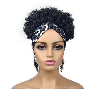 Allyreetress (Grey Leopard Pattern, 1 B) - Short Afro Wigs for Black Women Afro Kinky Curly Wigs with Headbands Attached No Drawstring Leopard Short Headband Afro Puff Wigs for Black Women
