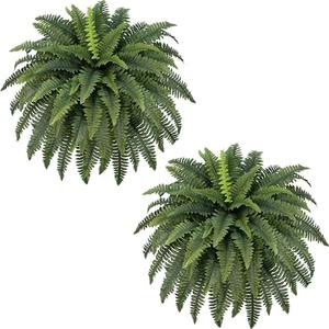 FOREST PRINCE 42" Artificial Boston Ferns, Bush Plants 2 Pack for Outdoors | UV-Resistant Large Fake Ferns, 65 Dense Fronds Each, Zero Maintenance, Washable Silk Leaves, Garden, Porch & Patio Decor