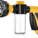Dickno Car Wash Nozzle, High Pressure Water Garden Hose Nozzle with 8 Watering Patterns, Foam Sprayer with Soap Dispenser Bottle for Car Washing, Watering Plant (Yellow)