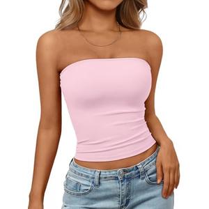 Trendy Queen Womens Strapless Tube Tops Basic Backless Sleeveless Bandeau Going Out Crop Tops Cute 2025 Summer Clothes XS