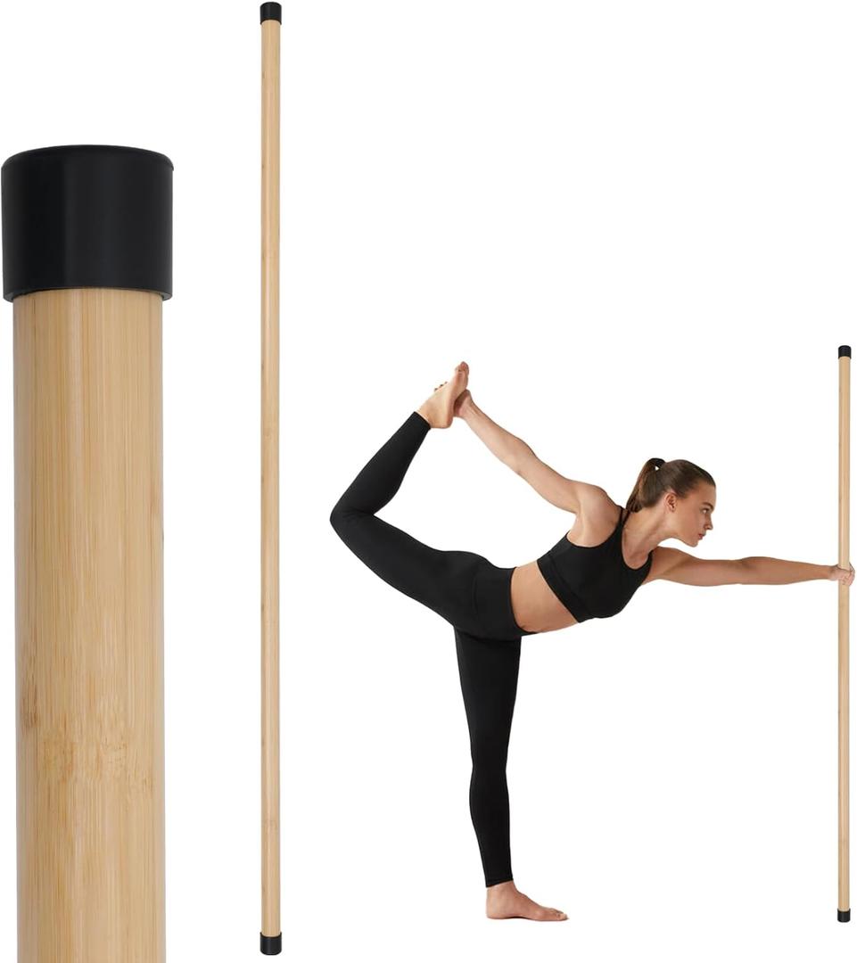 Yoga Stick, 5ft Exercise Stick for Mobility, Stretching Stick with Non-Slip Ends, Exercise Dowel for Pilates, Balance Pole and Stretch Bar for Stretching Equipment (1 PCS 58 inches Natural Bamboo)