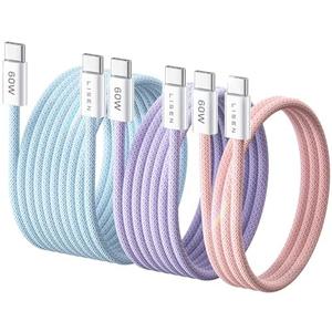 LISEN USB C Cable, 3-Pack [3.3/6.6/10FT] USBC to USBC Cable for iPhone 16e 15 Pro Max Charger Cord, 60W (3.1A) C to C Cable Fast Charging for Samsung S25/S24/23, Switch 2, iPad, MacBook