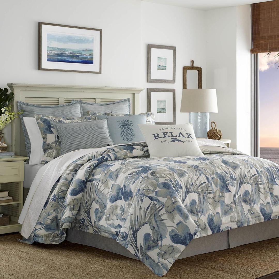 Tommy Bahama - King Duvet Cover Set, Cotton Bedding with Matching Shams & Button Closure, All Season Home Decor (Raw Coast Blue, King) (Off White/Blue/Grey)