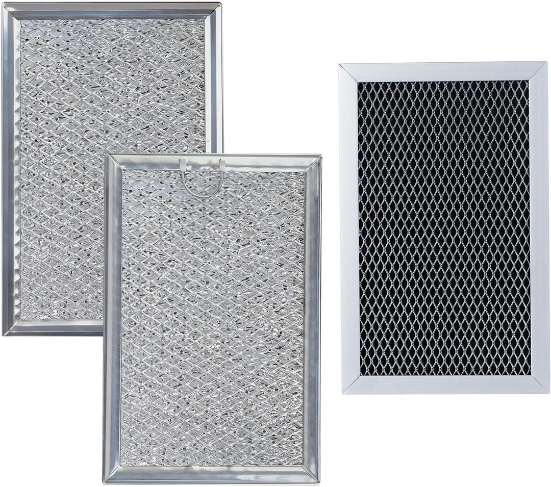 Microwave Filter Replacement - 3 Pcs Charcoal and Grease Filter Kit Compatible with GE Models JVM6175YK5FS, JVM6175SK5SS, JVM6175DK5BB, JVM6175DK5WW| Effective Odor Elimination