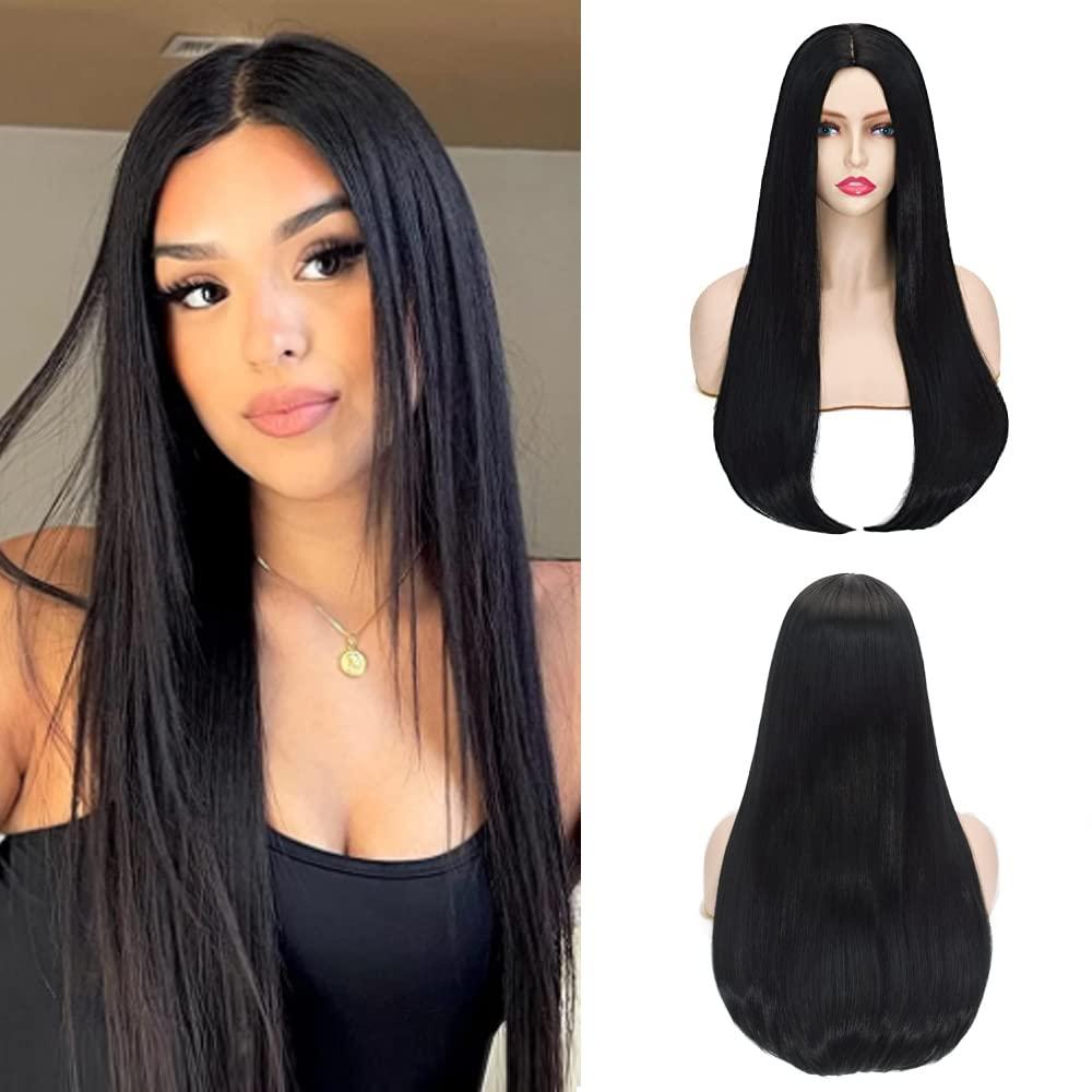 Long Black Wig | Long Straight Middle Part Black Parting Halloween Costume Cosplay and Daily Wig (black)
