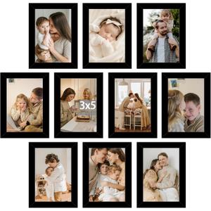 10 Packs 3x5 Picture Frames, Lightweight 3 by 5 Frames Bulk Set of 10 Collage Wall Decor Photo Frames Set for Wall and Tabletop, Black