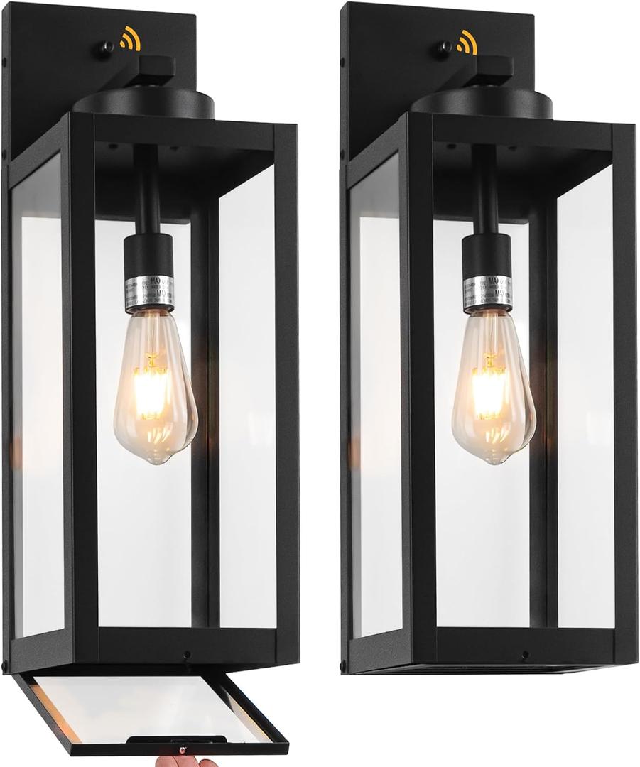 20" Large Dusk to Dawn Outdoor Wall Lantern with Closed Bottom - Black Outdoor Porch Lantern Wall Mounted, Waterproof Modern Outside Wall Sconce Coach Lamp for House, E26, 2 Packs, 2 Packs-20IN