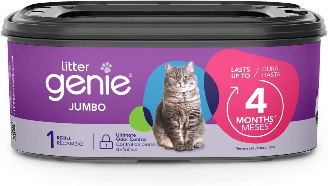 Litter Genie Refill Bags, Jumbo 1-Pack, 28 Total ft, Up to 4 Months of Supply in 1 Cartridge, Ultimate Odor Control Cat Litter Bags