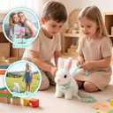 Easter Bunny Toy,Bunny My Realistic Bunny Toy,Hopping Rabbit Plush Bunny Toy,with Sounds and Movements Animated Walking Wiggle Ears Twitch Nose Gift for Toddlers Birthday(White Rabbit + Leash)