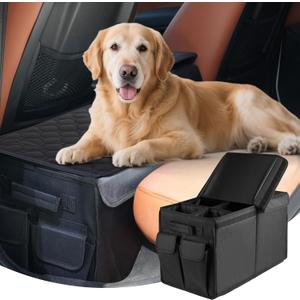 Back Front Seat Extender for Large Dogs Up to 200 Lbs, Adjustable Dog Back Seat Extender with Cushion & Storage Box, Car Organizer Gap Filler for Front or Back Seat  19.68"L x 11.02"W x 12.2"H