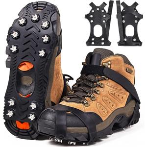 ZUXNZUX Crampons, Ice Cleats for Shoes and Boots, Silicone Stainless Steel Grippers Shoe Spikes Grips Traction for Ice Snow, Winter Hiking Climbing Ice Fishing (Large)