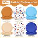 60Pcs Blue Cartoon Dog Birthday Party Supplies 9" Orange Blue Plates Puppy Tableware Set Disposable Colorful Polka Dots Paper Plates Dog Party Decorations for Kids Boys Girls Birthday Baby Shower