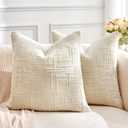 Throw Pillow Covers Neutral White Set of 2 18x18 Inch Pillow Covers, Soft Chenille Decorative Pillowcases for Couch Sofa Bed Living Room, Home Boho Decor, Modern Farmhouse Cushion Covers