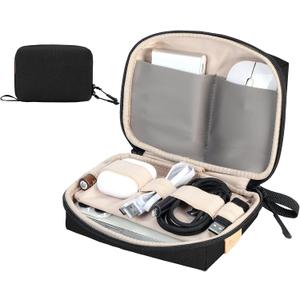 Electronics Organizer Travel Case, Small Tech Bag for Cords, Chargers, Power Bank, Earbuds  Portable Cable Pouch for Office, Business Trip, Commute  Water & Scratch-Resistant (7.28"x5.12"x2.17") (Black)