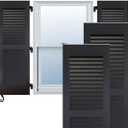 18"W x 51"H Americraft Two Equal Louver Exterior Real Wood Shutters (Per Pair), Black, 18-in. W x 51-in. H